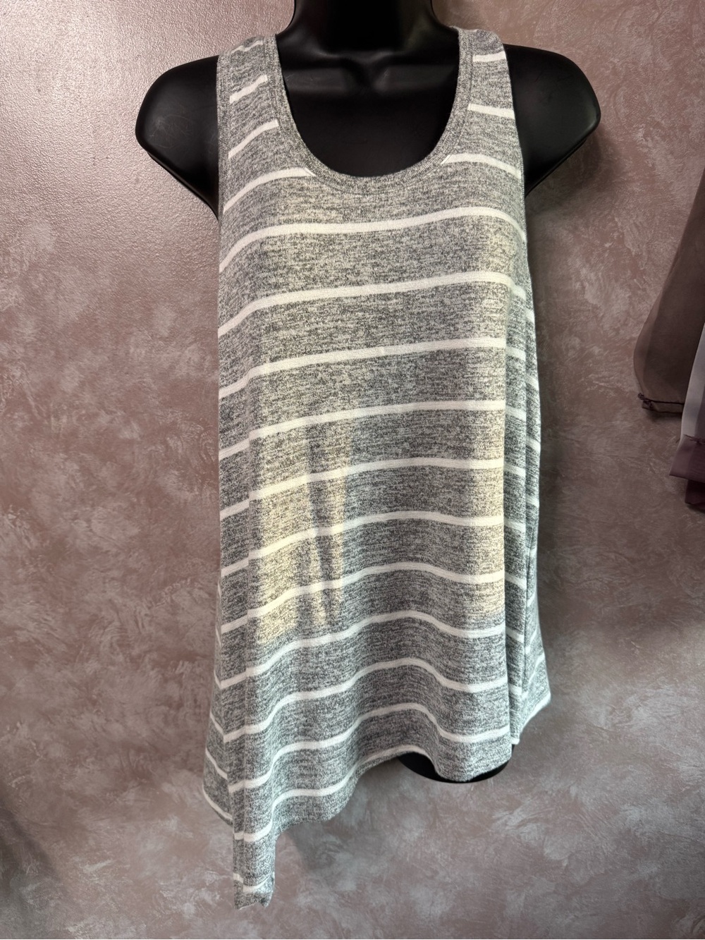 Market & Spruce Gray & White Striped Relaxed Asymmetrical Tank